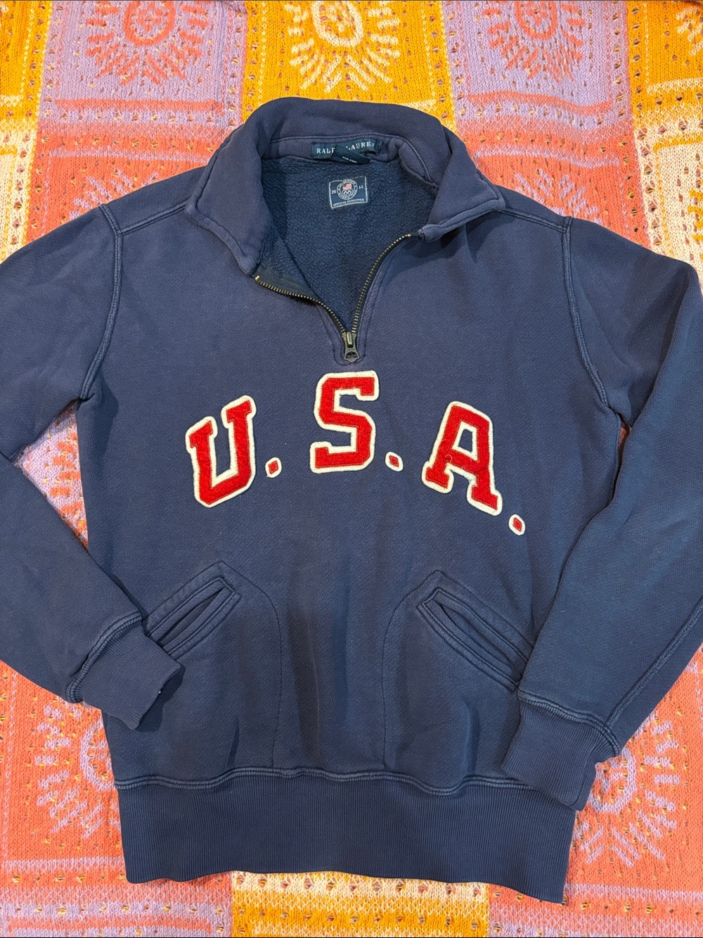 Ralph Lauren Navy Blue Quarter Zip Sweatshirt Sz S